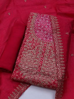 MEENA BAZAAR - Embroidered Pink Unstitched Kurta & Pant with Dupatta