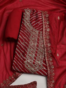 MEENA BAZAAR - Pink Embroidered Unstitched Kurta & Pant with Dupatta