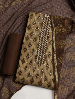 MEENA BAZAAR - Women Printed Beige Unstitched Kurta & Pant with Dupatta