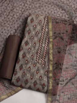MEENA BAZAAR - Printed Grey Women Unstitched Kurta & Pant with Dupatta