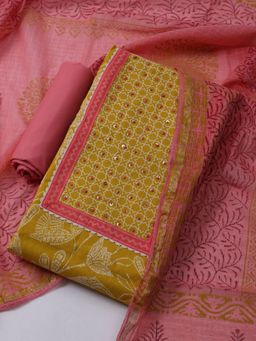 MEENA BAZAAR - Printed Mustard Women Unstitched Kurta & Pant with Dupatta