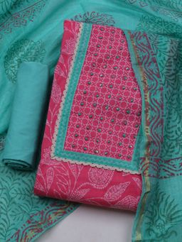 MEENA BAZAAR - Printed Women Pink Unstitched Kurta & Pant with Dupatta