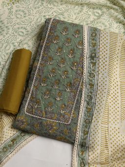 MEENA BAZAAR - Printed Women Green Unstitched Kurta & Pant with Dupatta
