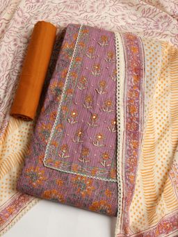 MEENA BAZAAR - Women Printed Lavender Unstitched Kurta & Pant with Dupatta