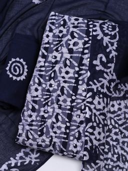 MEENA BAZAAR - Blue Women Printed Unstitched Kurta & Pant with Dupatta