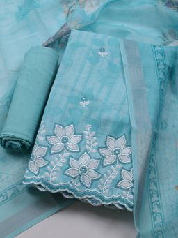 MEENA BAZAAR - Embroidered Blue Women Unstitched Kurta & Pant with Dupatta