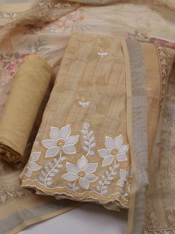 MEENA BAZAAR - Mustard Floral Embroidered Unstitched Kurta & Pant with Dupatta