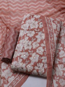 MEENA BAZAAR - Embroidered Peach Unstitched Kurta & Pant with Dupatta