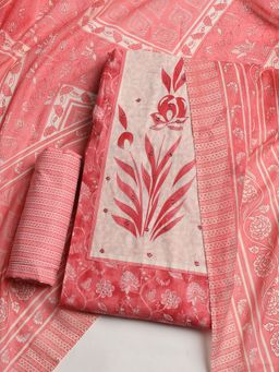 MEENA BAZAAR - Floral Print Pink Unstitched Kurta & Pant with Dupatta