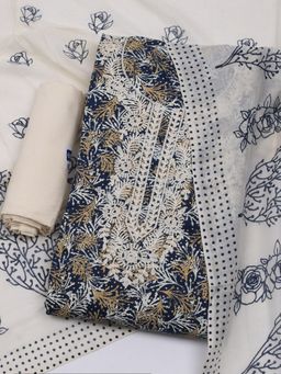 MEENA BAZAAR - Embroidered Blue Women Unstitched Kurta & Pant with Dupatta
