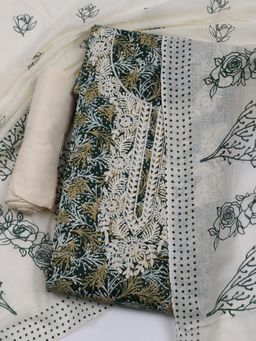 MEENA BAZAAR - Women Embroidered Green Unstitched Kurta & Pant with Dupatta
