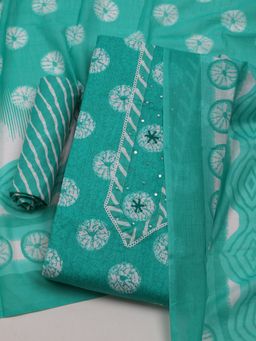 MEENA BAZAAR - Blue Printed Unstitched Kurta & Pant with Dupatta