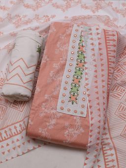 MEENA BAZAAR - Peach Printed Unstitched Kurta & Pant with Dupatta