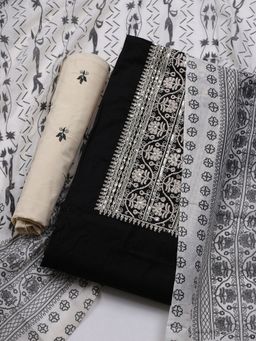 MEENA BAZAAR - Embroidered Black Unstitched Kurta & Pant with Dupatta