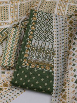 MEENA BAZAAR - Women Printed Green Unstitched Kurta & Pant with Dupatta