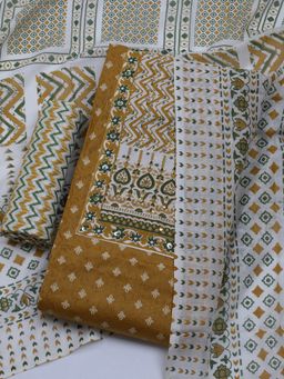 MEENA BAZAAR - Mustard Women Printed Unstitched Kurta & Pant with Dupatta