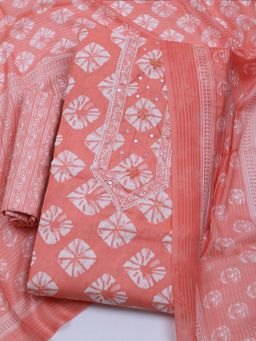 MEENA BAZAAR - Printed Peach Women Unstitched Kurta & Pant with Dupatta