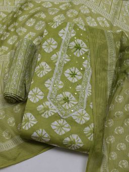 MEENA BAZAAR - Printed Women Green Unstitched Kurta & Pant with Dupatta