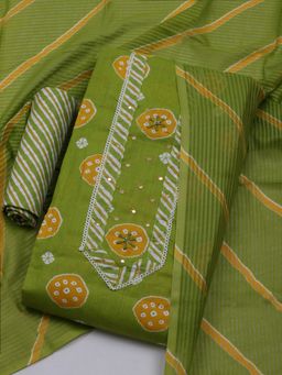 MEENA BAZAAR - Printed Green Women Unstitched Kurta & Pant with Dupatta