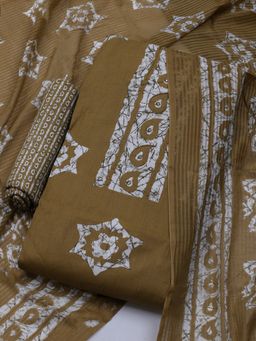 MEENA BAZAAR - Printed Women Beige Unstitched Kurta & Pant with Dupatta
