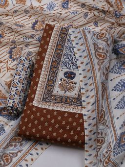 MEENA BAZAAR - Embroidered Brown Unstitched Kurta & Pant with Dupatta