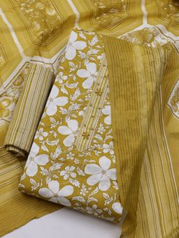 MEENA BAZAAR - Women Embroidered Mustard Unstitched Kurta & Pant with Dupatta