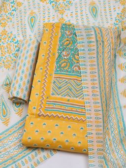 MEENA BAZAAR - Mustard Women Printed Unstitched Kurta & Pant with Dupatta