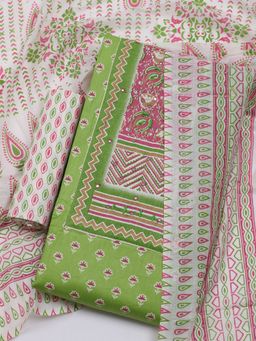 MEENA BAZAAR - Printed Green Women Unstitched Kurta & Pant with Dupatta