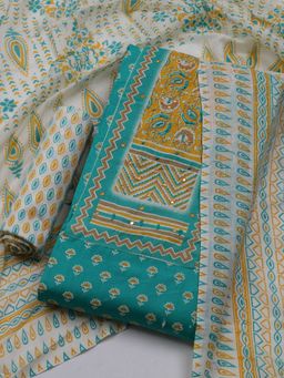 MEENA BAZAAR - Women Printed Green Unstitched Kurta & Pant with Dupatta