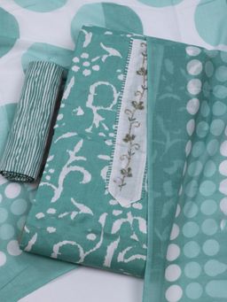 MEENA BAZAAR - Printed Embroidered Green Unstitched Kurta & Pant with Dupatta