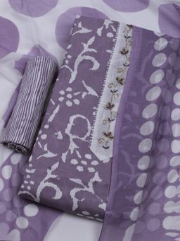 MEENA BAZAAR - Printed Mauve Unstitched Kurta & Pant with Dupatta