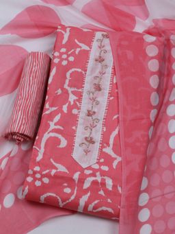 MEENA BAZAAR - Women Printed Pink Unstitched Kurta & Pant with Dupatta