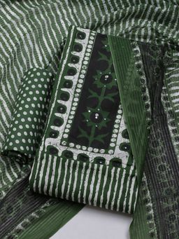 MEENA BAZAAR - Women Printed Green Unstitched Kurta & Pant with Dupatta