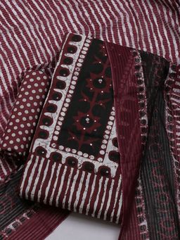 MEENA BAZAAR - Printed Maroon Unstitched Kurta & Pant with Dupatta