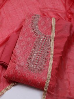 MEENA BAZAAR - Embroidered Peach Unstitched Kurta & Pant with Dupatta