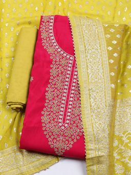MEENA BAZAAR - Embroidered Chanderi Pink Unstitched Kurta & Pant with Dupatta