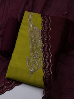 MEENA BAZAAR - Embroidered Chanderi Unstitched Kurta & Pant with Dupatta