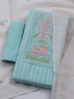 MEENA BAZAAR - Women Embroidered Green Cotton Unstitched Kurta & Pant with Dupatta