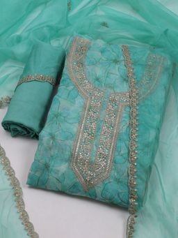 MEENA BAZAAR - Embroidered Green Women Unstitched Kurta & Pant with Dupatta