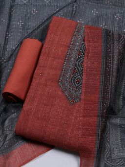 MEENA BAZAAR - Printed Rust Chanderi Unstitched Kurta & Pant with Dupatta