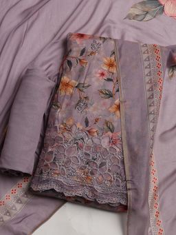 MEENA BAZAAR - Embroidered Purple Unstitched Kurta & Pant with Dupatta