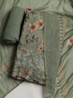 MEENA BAZAAR - Green Women Embroidered Unstitched Kurta & Pant with Dupatta