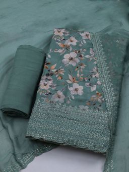 MEENA BAZAAR - Green Women Embroidered Unstitched Kurta & Pant with Dupatta