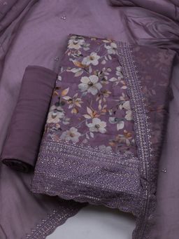MEENA BAZAAR - Embroidered Lavender Unstitched Kurta & Pant with Dupatta