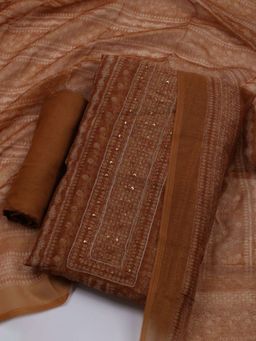 MEENA BAZAAR - Printed Brown Unstitched Kurta & Pant with Dupatta