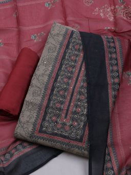 MEENA BAZAAR - Embroidered Beige & Pink Women Unstitched Kurta & Pant with Dupatta