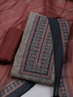 MEENA BAZAAR - Embroidered Beige & Rust Women Unstitched Kurta & Pant with Dupatta