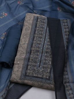 MEENA BAZAAR - Women Embroidered Beige & Blue Unstitched Kurta & Pant with Dupatta