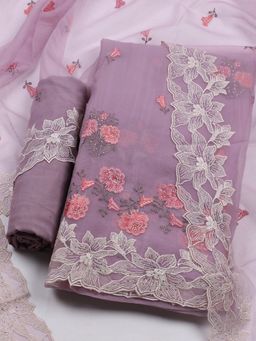 MEENA BAZAAR - Embroidered Lavender Organza Unstitched Kurta & Pant with Dupatta