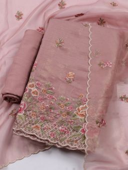 MEENA BAZAAR - Embroidered Peach Organza Unstitched Kurta & Pant with Dupatta